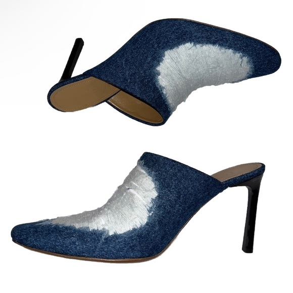LOEWE Denim Clog Mules Blue White Heels Distressed Jeans Boho EU 40 US 10 new - Picture 7 of 12